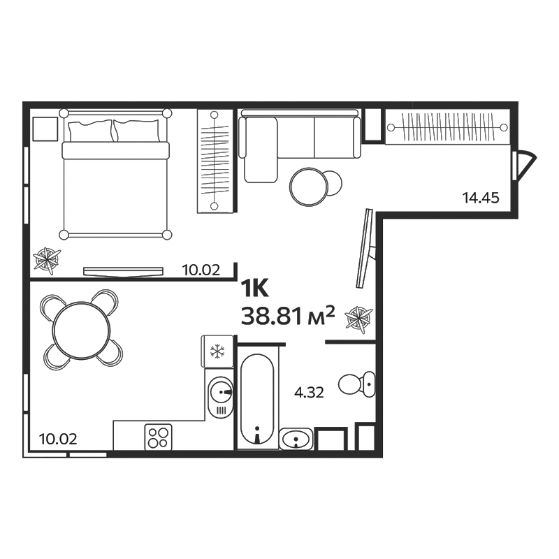 Планировка — Эдельвейс. Выборг, 1-комн., 39 м²