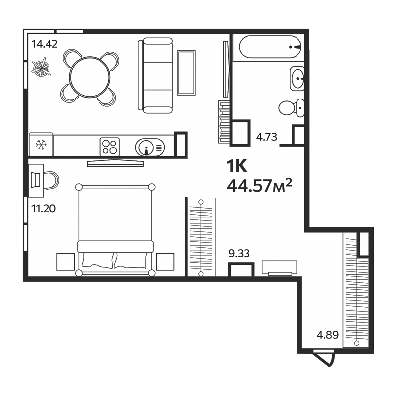 Планировка — Эдельвейс. Выборг, 1-комн., 45 м²