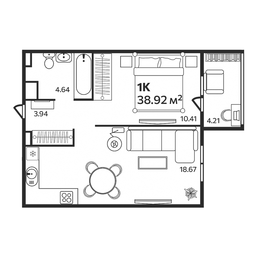 Планировка — Эдельвейс. Выборг, 1-комн., 38 м²