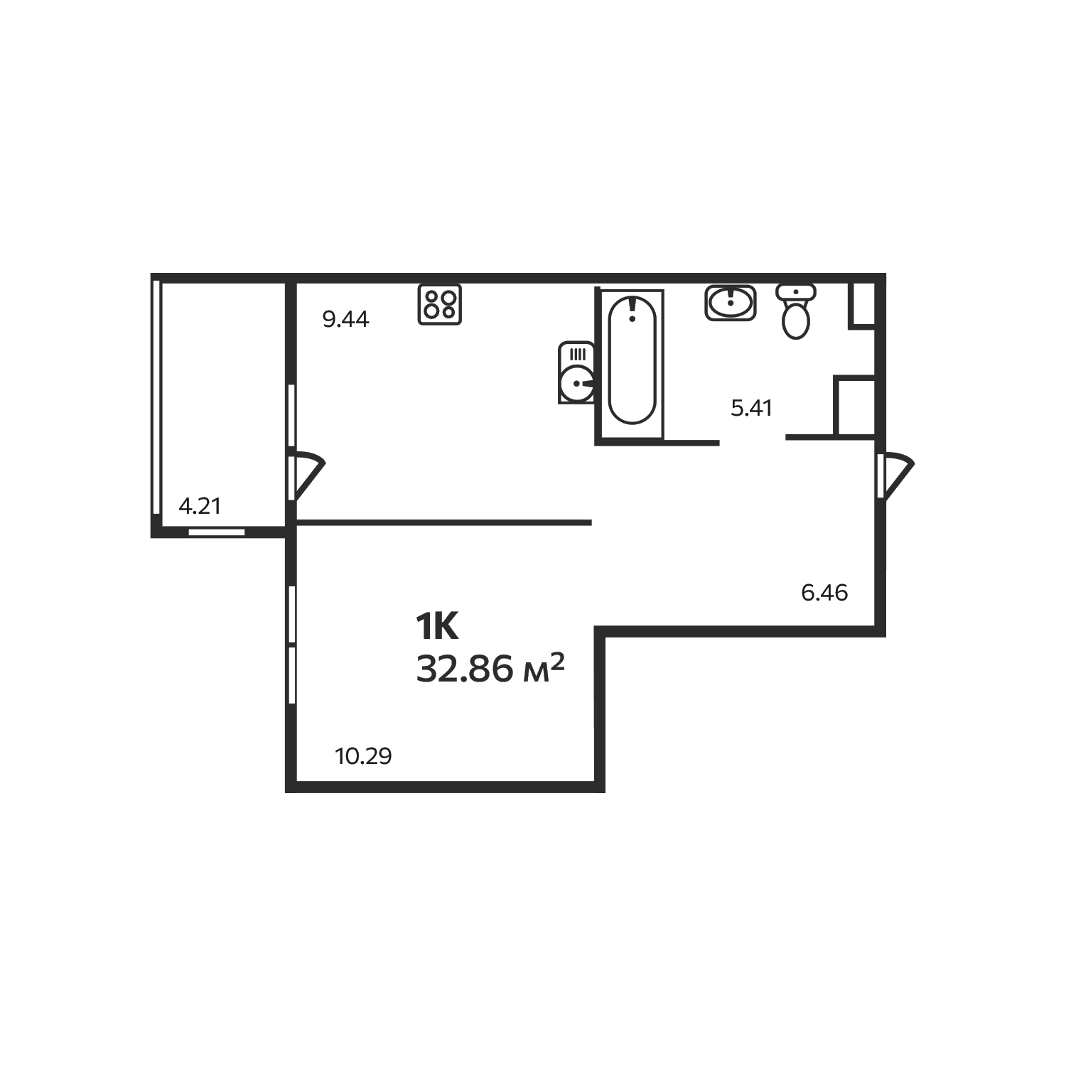 Планировка — Эдельвейс. Выборг, 1-комн., 32 м²