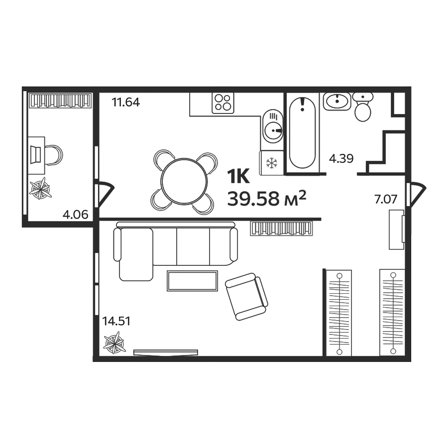 Планировка — Эдельвейс. Выборг, 1-комн., 38 м²