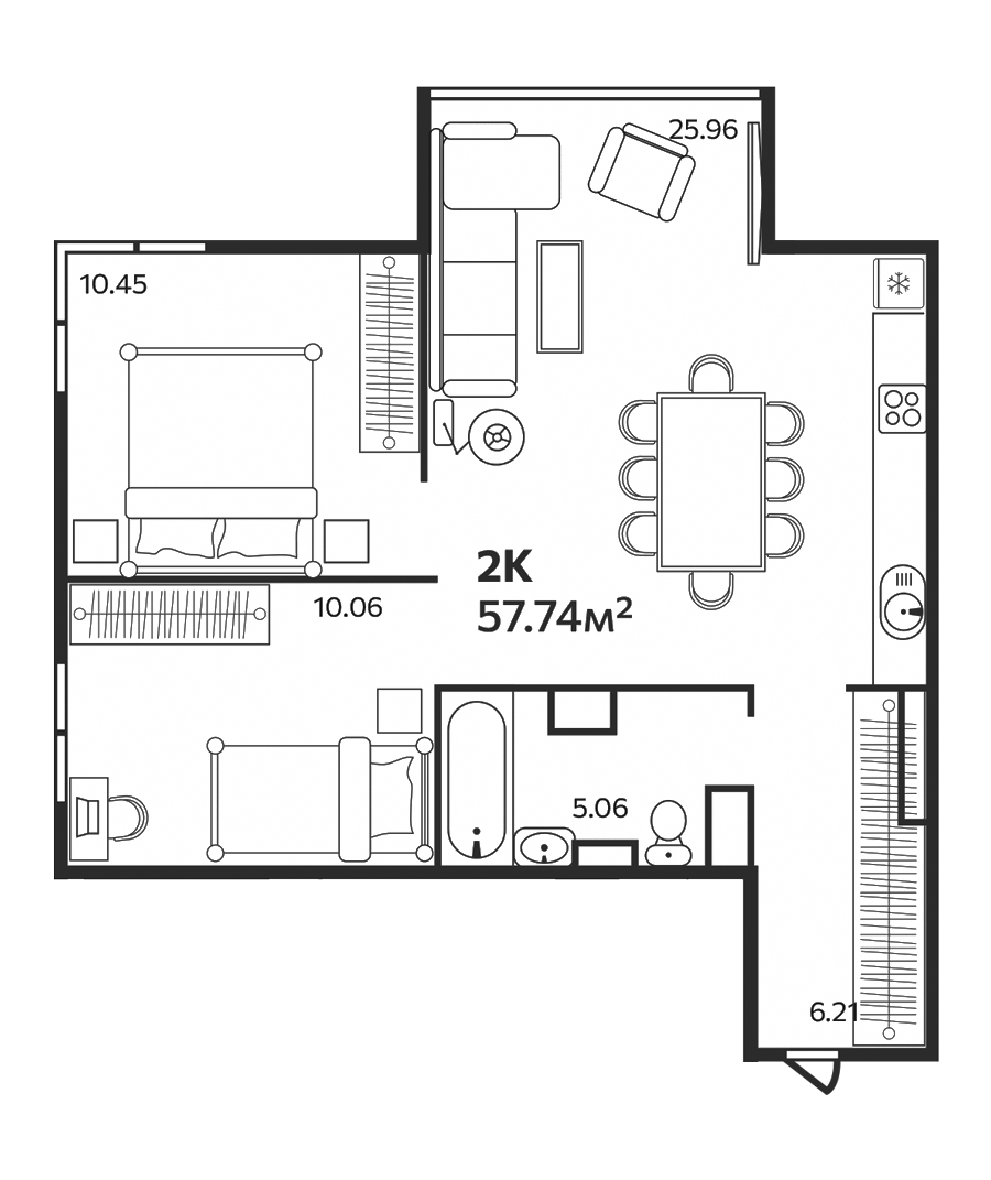 Планировка — Эдельвейс. Выборг, 2-комн., 58 м²