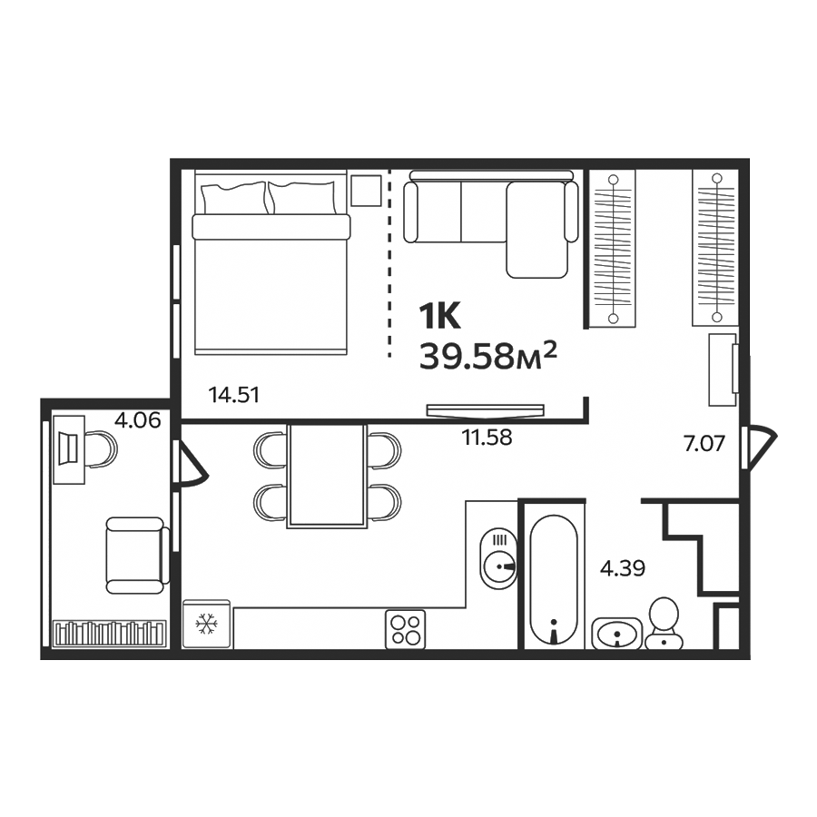 Планировка — Эдельвейс. Выборг, 1-комн., 38 м²