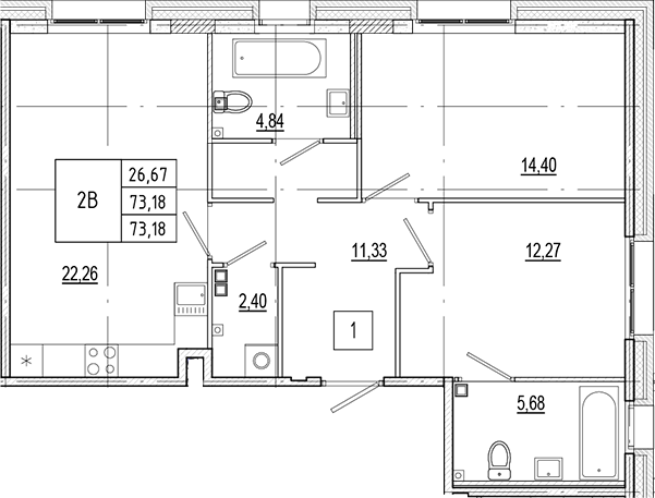 Планировка — Ranta Residence, 3-комн., 73 м²