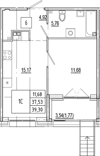 Планировка — Ranta Residence, 2-комн., 38 м²