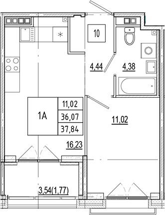 Планировка — Ranta Residence, 2-комн., 36 м²