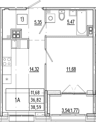 Планировка — Ranta Residence, 2-комн., 37 м²