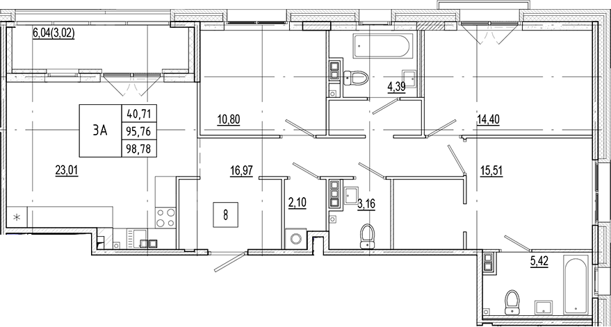 Планировка — Ranta Residence, 4-комн., 96 м²