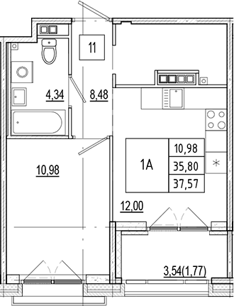 Планировка — Ranta Residence, 1-комн., 36 м²