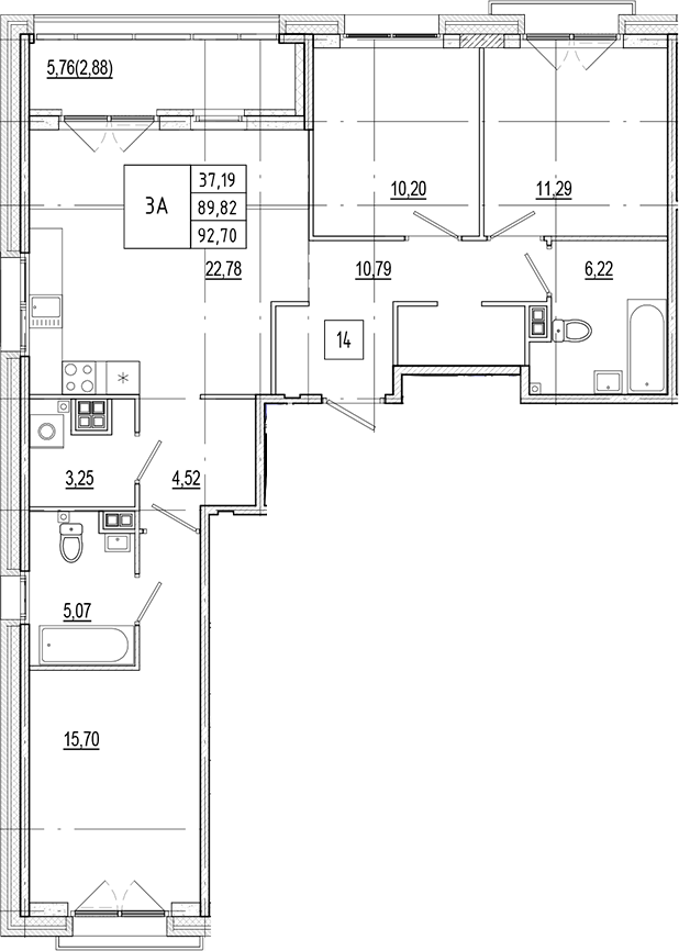 Планировка — Ranta Residence, 4-комн., 90 м²