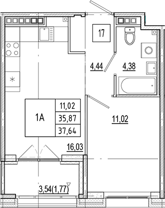 Планировка — Ranta Residence, 2-комн., 36 м²