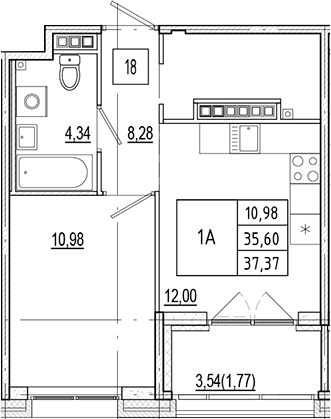 Планировка — Ranta Residence, 1-комн., 36 м²
