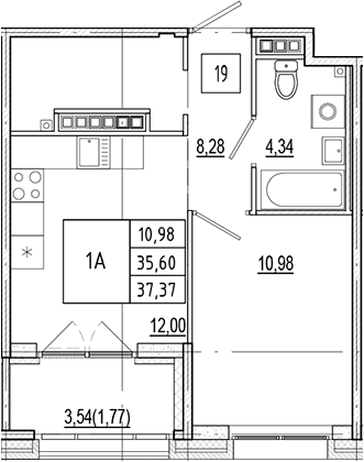 Планировка — Ranta Residence, 1-комн., 36 м²