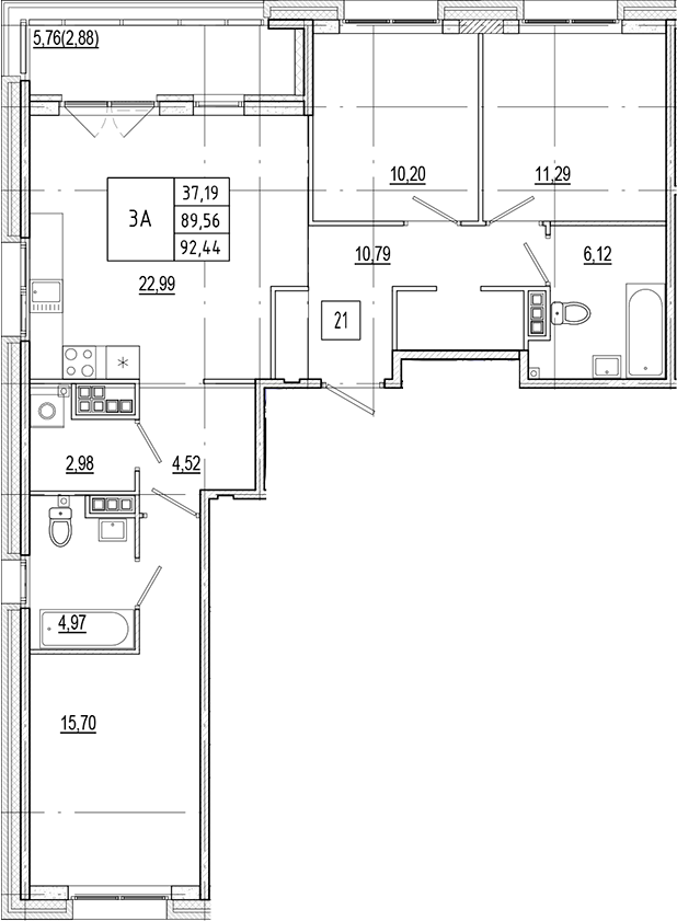 Планировка — Ranta Residence, 4-комн., 90 м²