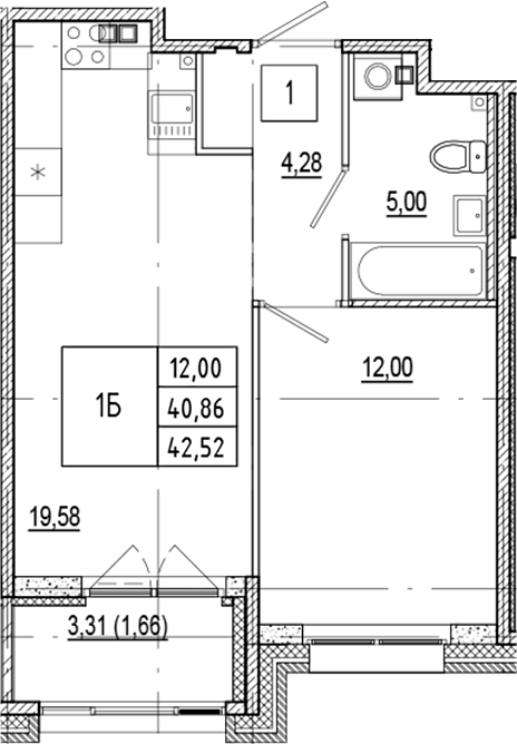 Планировка — Ranta Residence, 2-комн., 41 м²