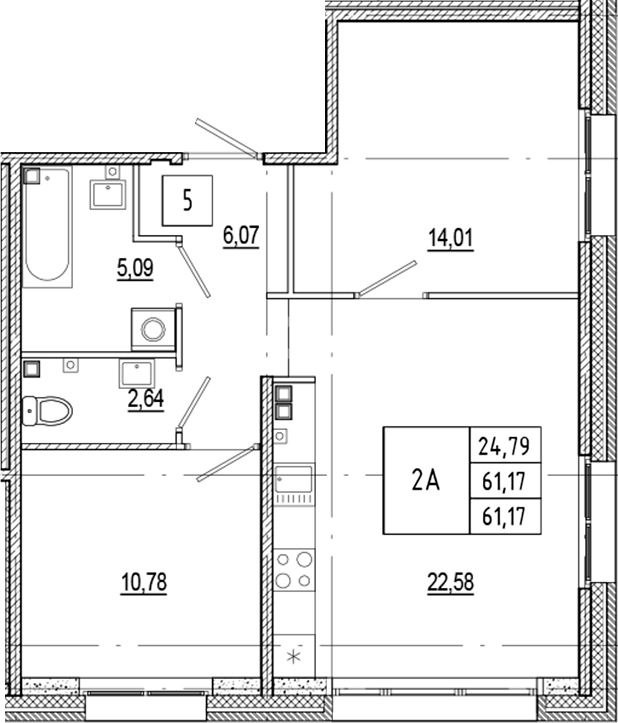Планировка — Ranta Residence, 3-комн., 61 м²