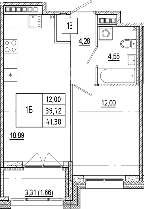 Планировка — Ranta Residence, 2-комн., 40 м²