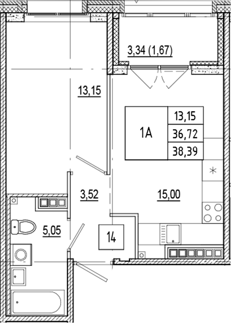 Планировка — Ranta Residence, 2-комн., 37 м²