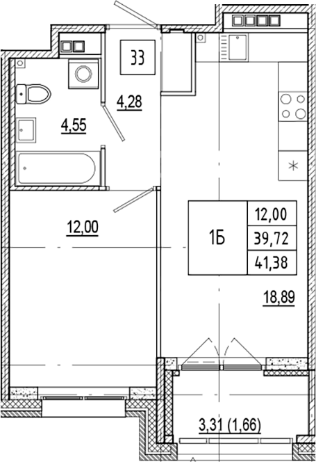 Планировка — Ranta Residence, 2-комн., 40 м²