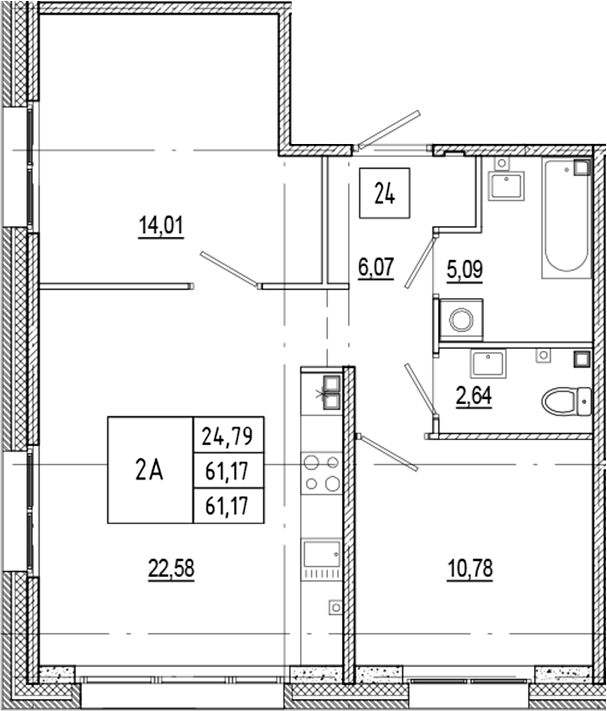 Планировка — Ranta Residence, 3-комн., 61 м²