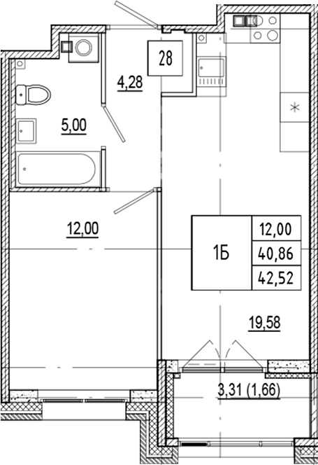 Планировка — Ranta Residence, 2-комн., 41 м²