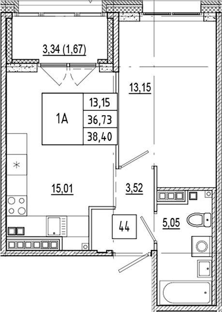 Планировка — Ranta Residence, 2-комн., 37 м²