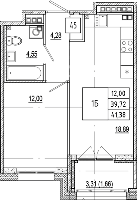 Планировка — Ranta Residence, 2-комн., 40 м²