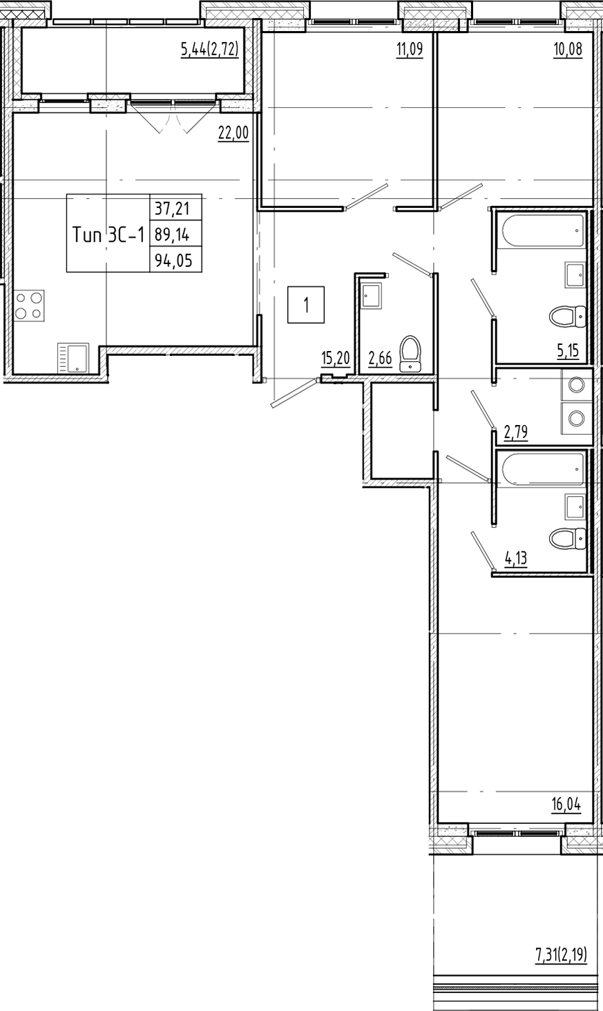 Планировка — Ranta Residence, 4-комн., 89 м²