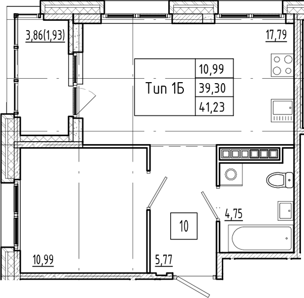 Планировка — Ranta Residence, 2-комн., 39 м²