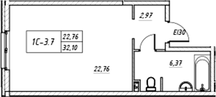 Планировка — Зум на Неве, Студия, 32 м²