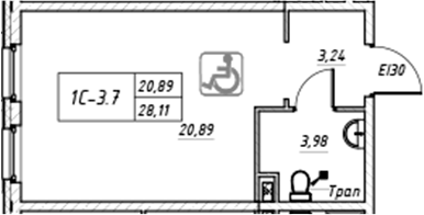 Планировка — Зум на Неве, Студия, 28 м²