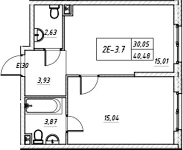 Планировка — Зум на Неве, 2-комн., 40 м²