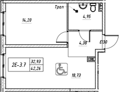 Планировка — Зум на Неве, 2-комн., 42 м²