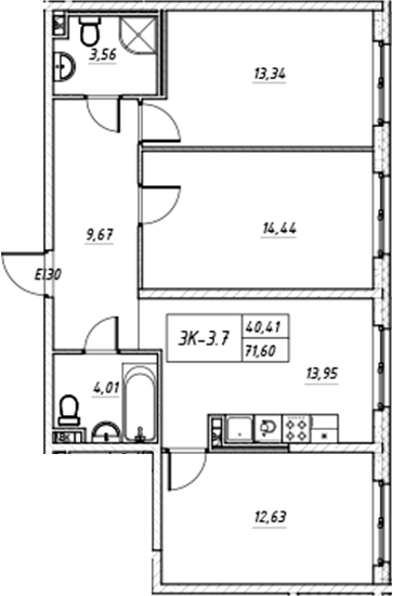 Планировка — Зум на Неве, 3-комн., 71 м²