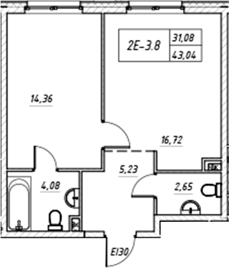 Планировка — Зум на Неве, 2-комн., 43 м²