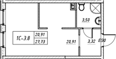Планировка — Зум на Неве, Студия, 28 м²