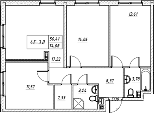 Планировка — Зум на Неве, 4-комн., 74 м²