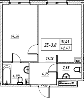 Планировка — Зум на Неве, 2-комн., 42 м²