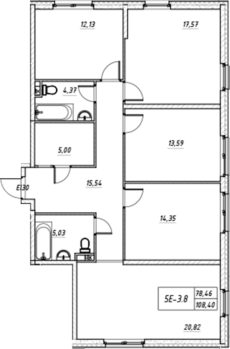 Планировка — Зум на Неве, 5-комн., 108 м²