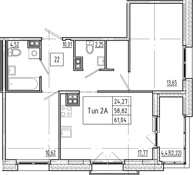 Планировка — Ranta Residence, 3-комн., 59 м²