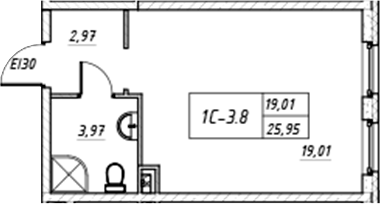 Планировка — Зум на Неве, Студия, 26 м²