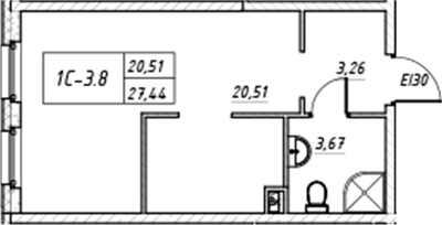 Планировка — Зум на Неве, Студия, 27 м²