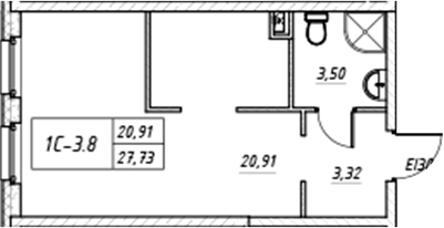 Планировка — Зум на Неве, Студия, 28 м²