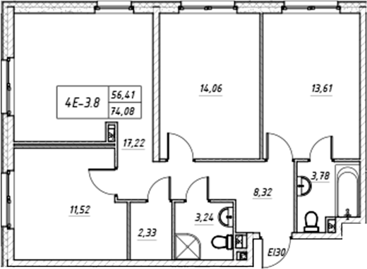 Планировка — Зум на Неве, 4-комн., 74 м²