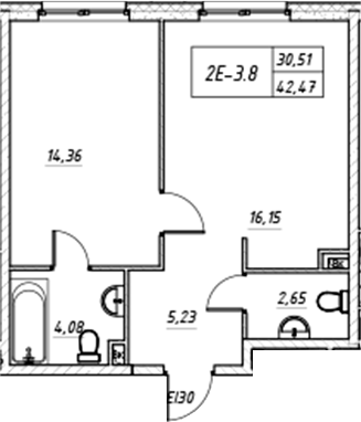 Планировка — Зум на Неве, 2-комн., 42 м²