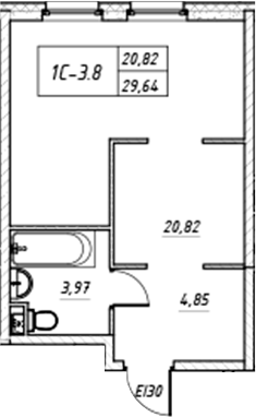 Планировка — Зум на Неве, Студия, 30 м²
