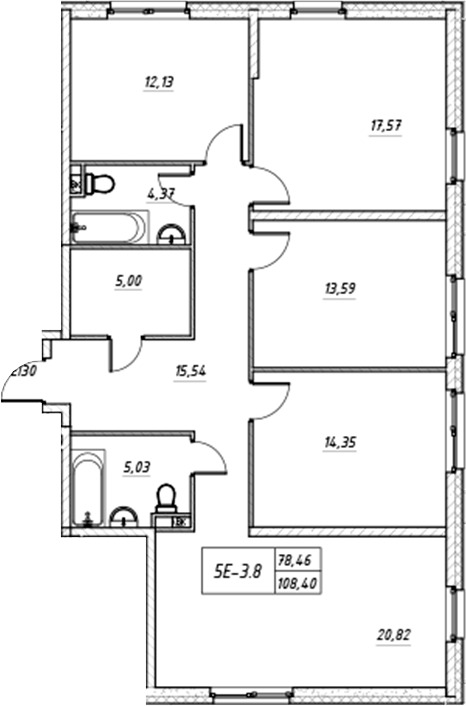 Планировка — Зум на Неве, 5-комн., 108 м²
