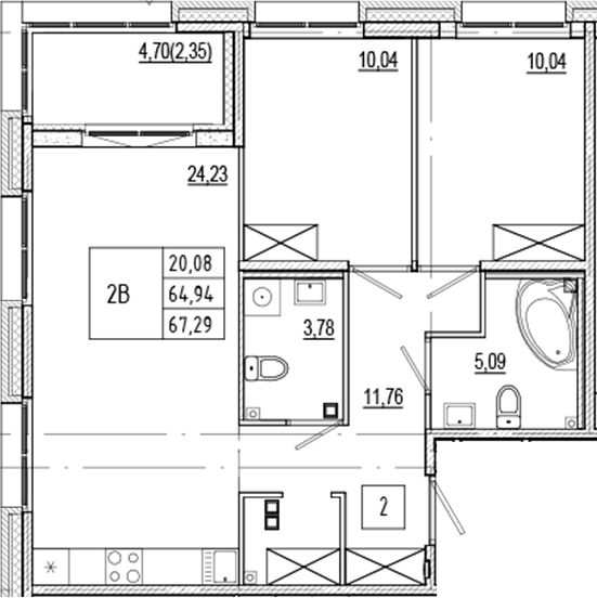 Планировка — Ranta Residence, 3-комн., 65 м²