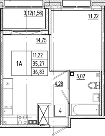Планировка — Ranta Residence, 2-комн., 35 м²