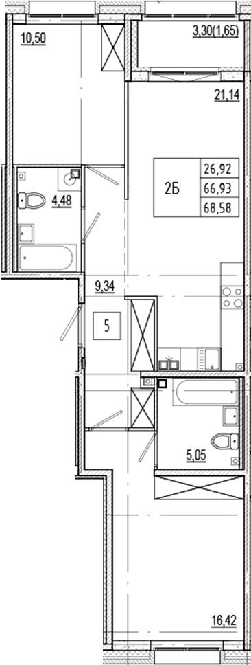 Планировка — Ranta Residence, 3-комн., 67 м²